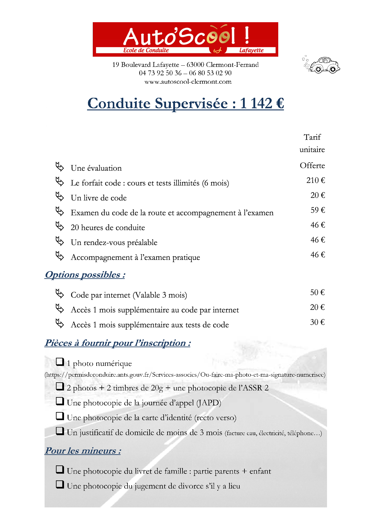 Tarif de la Conduite Supervisée